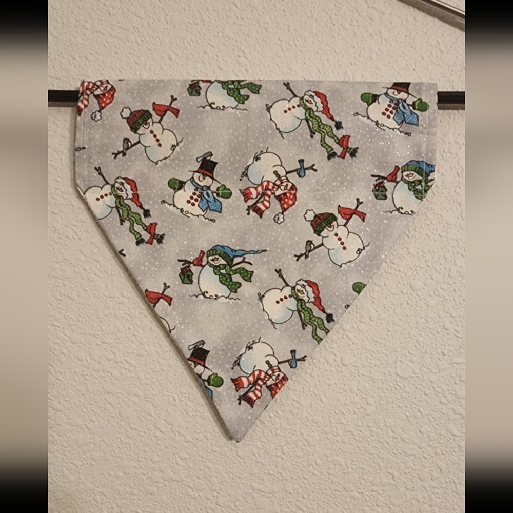 MEDIUM Festive Silver Glitter Snowman Dog Bandana